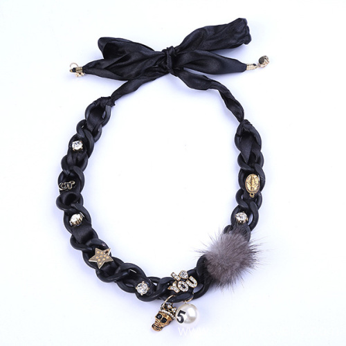Ribbon Poms Jewellery With Skull Choker Collar For Womens